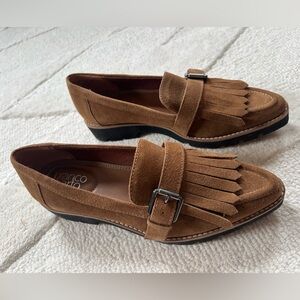 Franco Sarto Women’s Darius Tan Suede Fringe Loafers